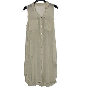Raquel Allegra Sheer Gauzy Cotton Button Down Dress Sz SM (0) Minimalist